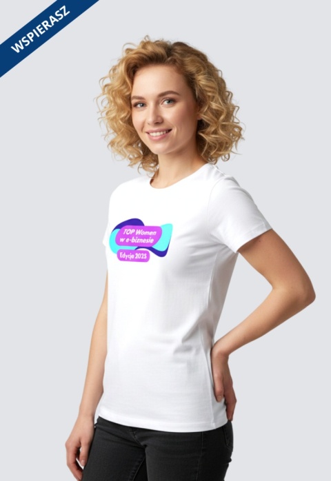⁠Biała koszulka damska TOP Women w e-biznesie 2025, bawełna