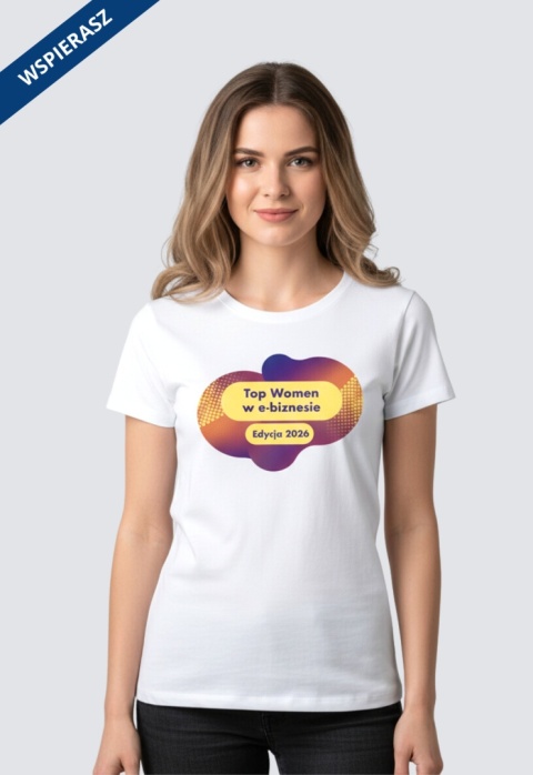 ⁠Koszulka T-shirt TOP Women w e-biznesie 2026, żółto-fioletowy wzór, bawełna