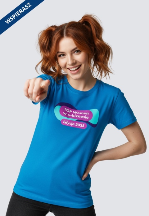 ⁠Niebieska koszulka damska TOP Women w e-biznesie 2025, bawełna